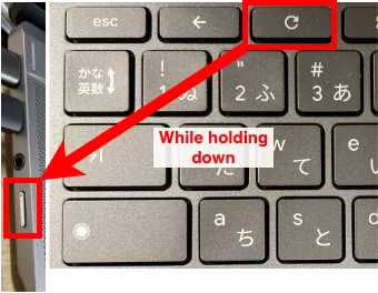 The Refresh key is the third key from the left in the top row of the Chromebook's keyboard.